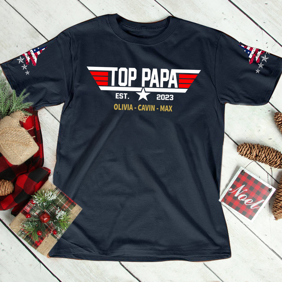 Custom Top Papa With Grandkids Father's Day T-Shirt