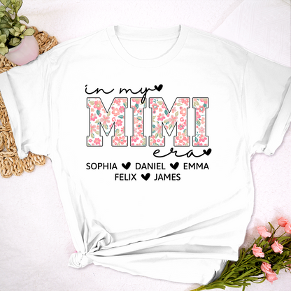Custom In My Mimi Era Shirt, Personalized with Kids' Names and Floral Letters