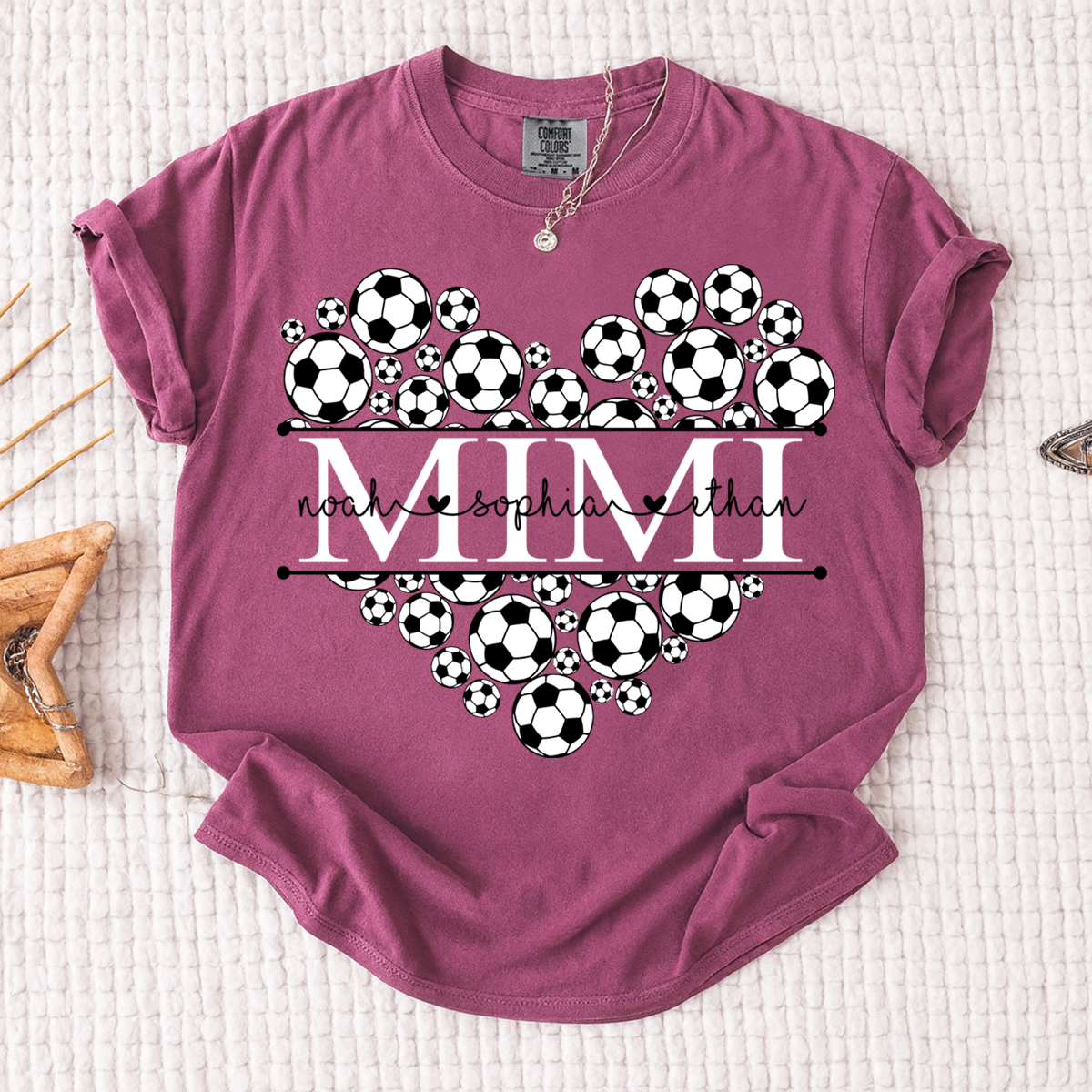 Comfort Colors® Personalized Grandma Soccer Tee, Custom Soccer Mimi Shirt with Custom Grandkids names