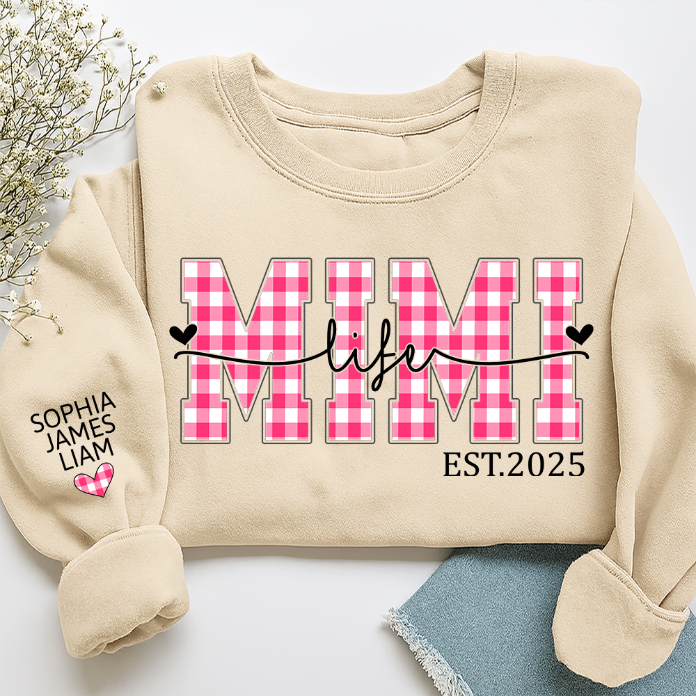 Personalized Mimi Life Sweatshirt EST 2025, Custom Grandma Crewneck with Grandkids Names, Mimi Valentine Gift