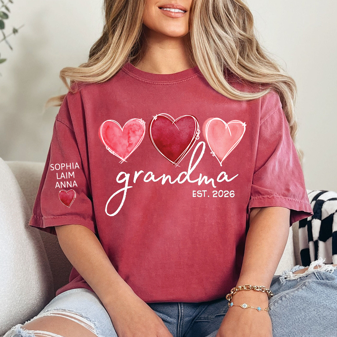 Custom Grandma Valentine T-shirt, Heart Valentine Gifts For Grandma And Kids