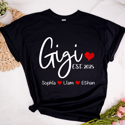 Personalized Gigi Est And Grandkids 2025 T-Shirt, Gift For Grandma