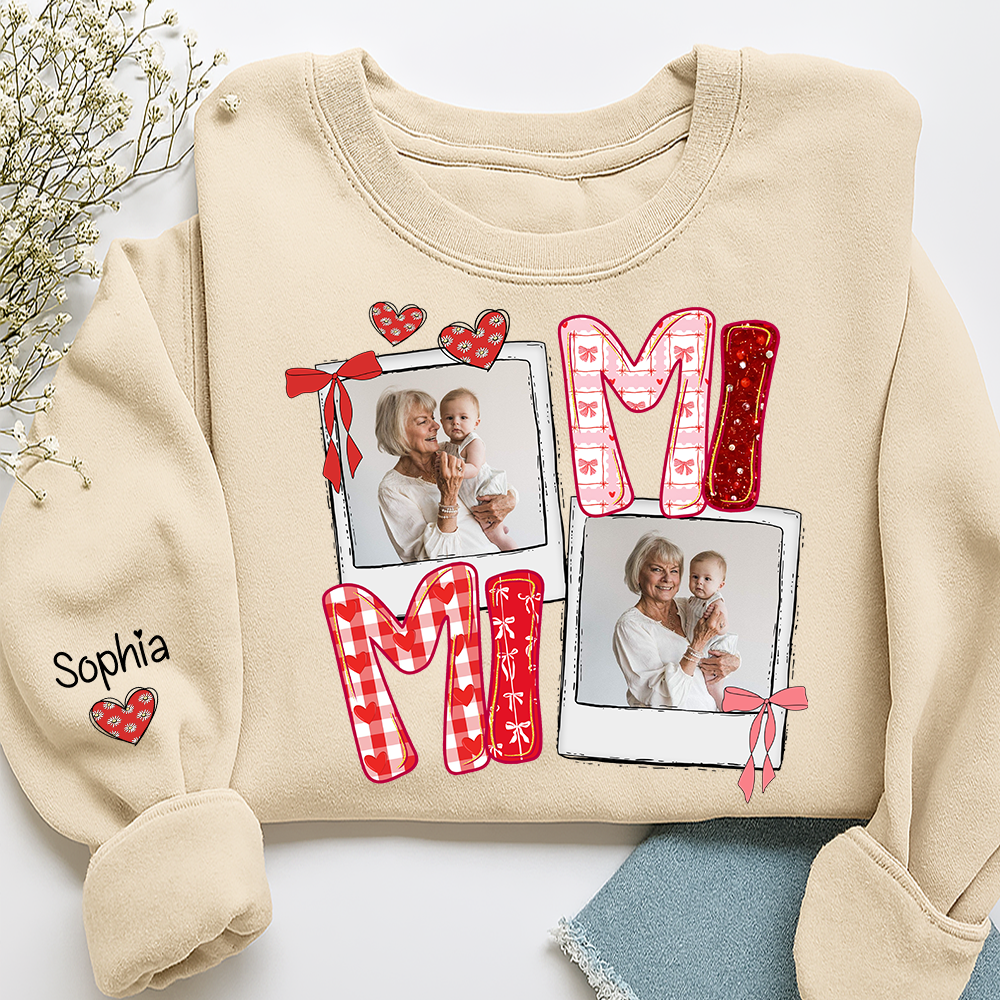 Personalized Mimi Photo Sweatshirt, Custom Grandma Crewneck with Grandbaby Pictures, Mimi Valentine Family Gift