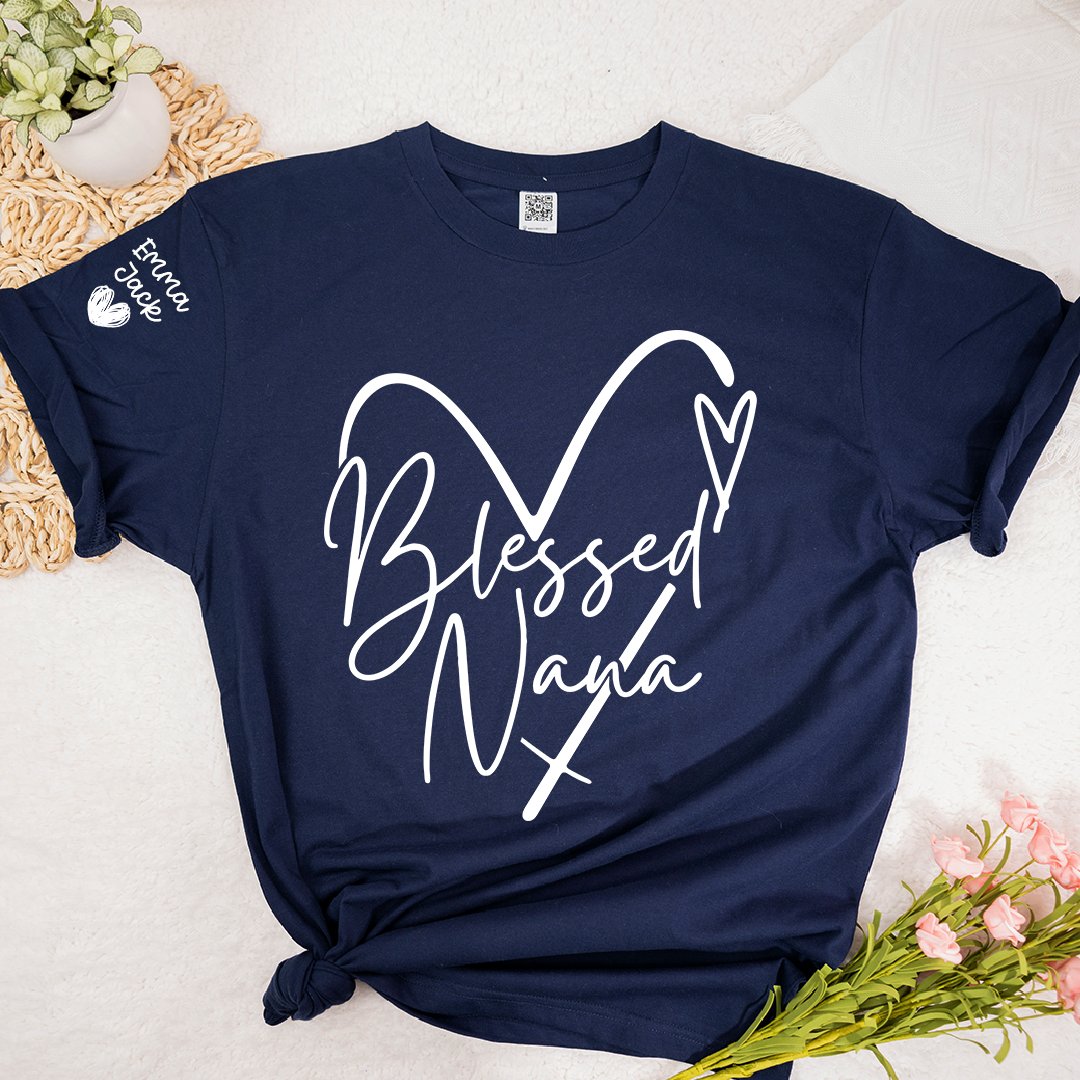 Blessed Nana T-Shirt, Personalized Nana T-Shirt with Custom Names and Heart Design