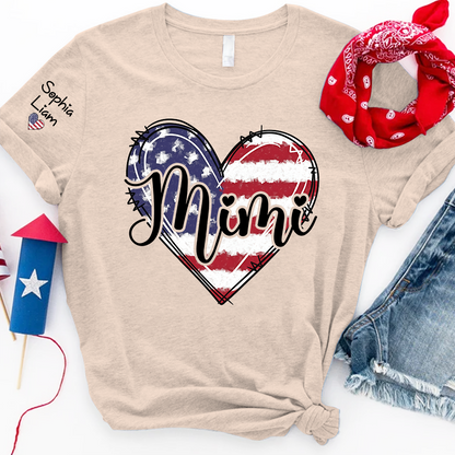 Mimi Patriotic Shirt, American Flag Heart Mimi T-Shirt for Women, 4th of July Grandma Gift