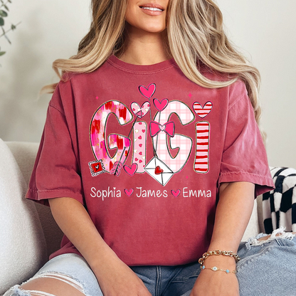 Valentine's Day T-tshirt, Personalized Gift with Name for Grandma and Grandchildren