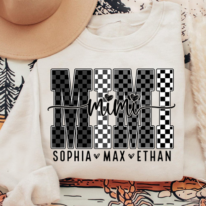 Black White Design Sweatshirt, Custom Gift For Mimi And Kids
