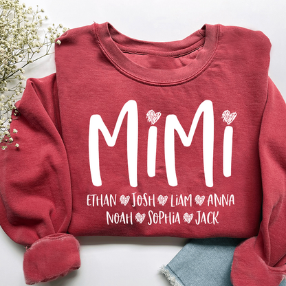 Mimi Heart Personalized Sweatshirt, Custom Grandma Gift with Grandkids' Names