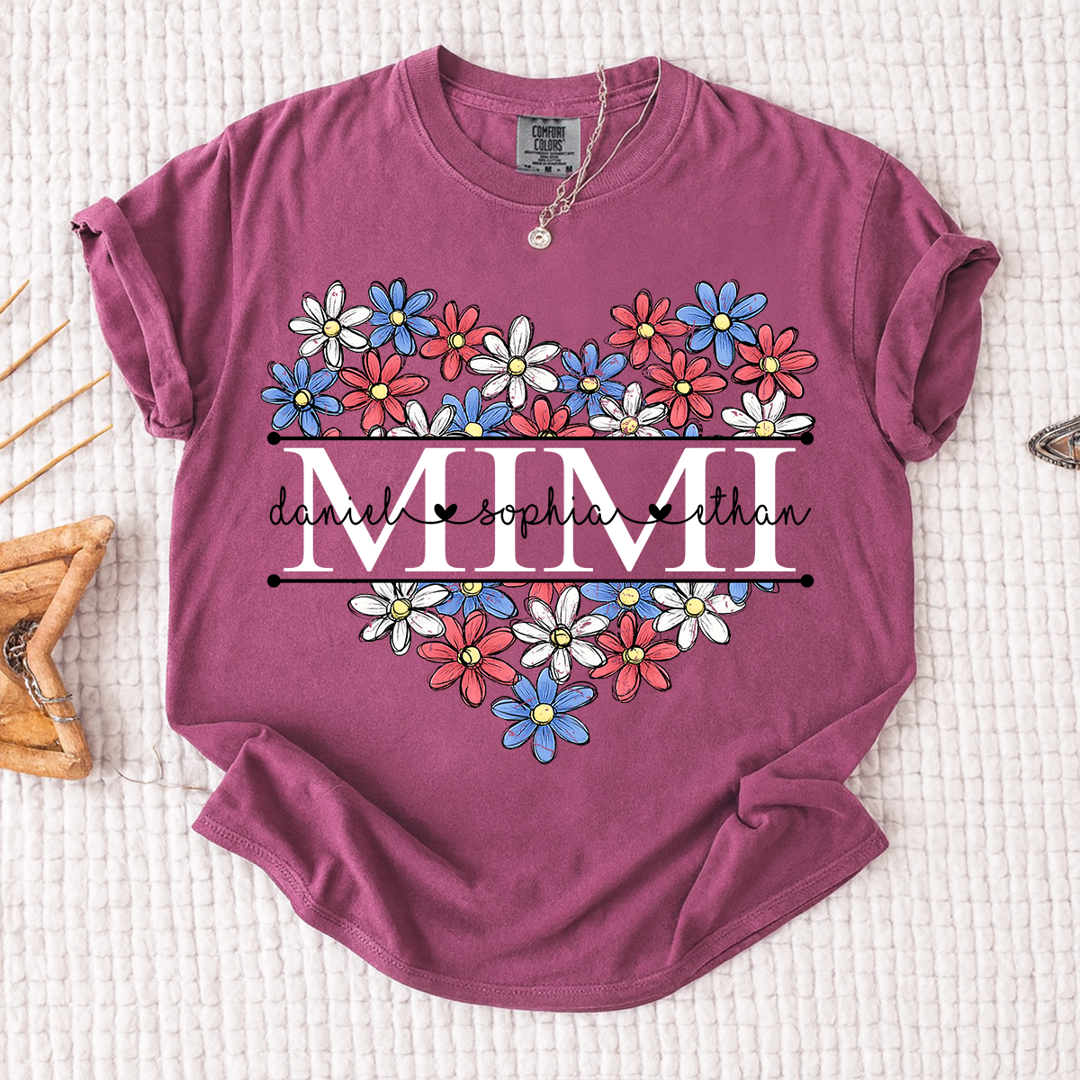 Comfort Colors® Mimi Shirt with A Unique American Flower Design, American Flag shirt, a gift for Grandma And Grandchildren