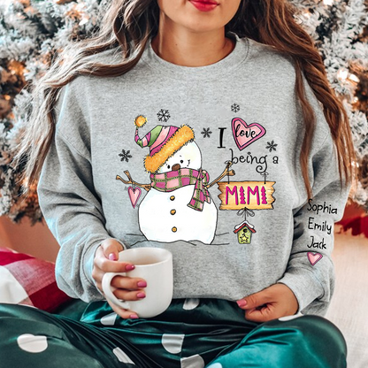 I love being Mimi Snowman Pink Christmas And Grandkids Sweatshirt