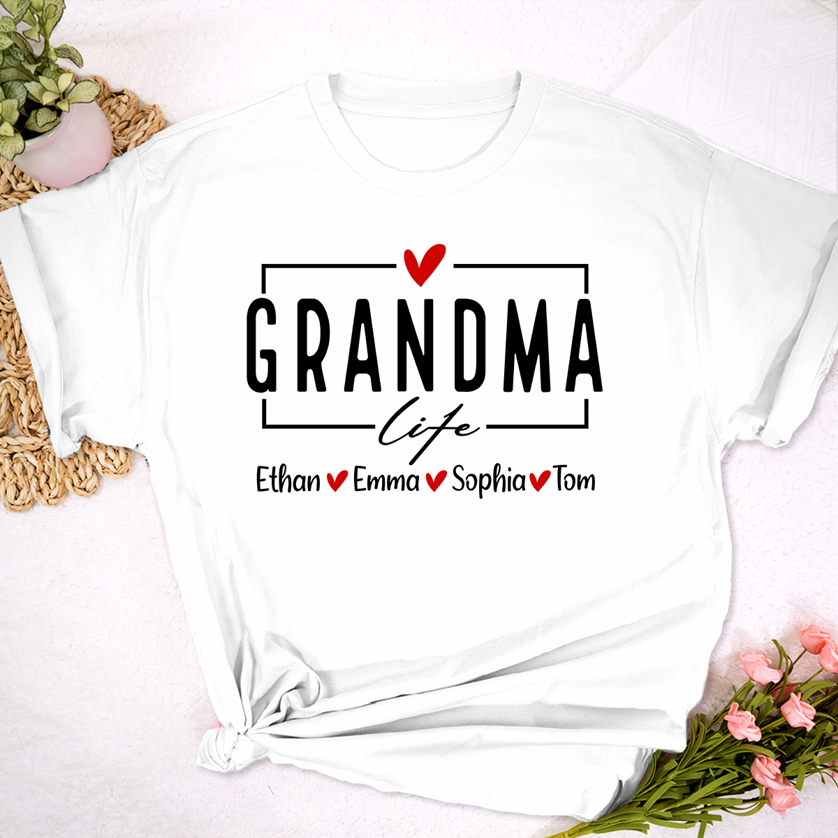 Grandma Life Shirt, Personalized Grandma T-Shirt with Kids' Names, Custom Family Apparel, Sentimental Gift for Grandmother