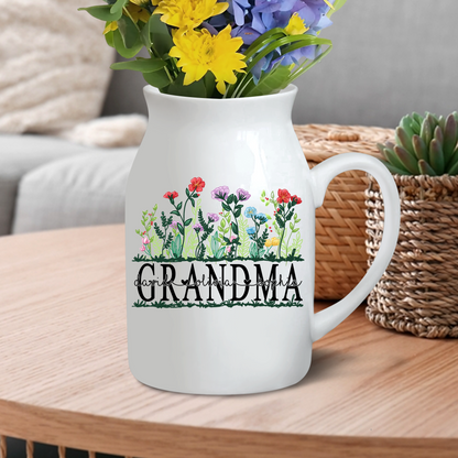 Artistic Flower Field For Grandma And Kids - Custom Home Decoration Flower Vase According To Family Requirements - Warm Gift For Mother's Day, Ceramic Flower Vase