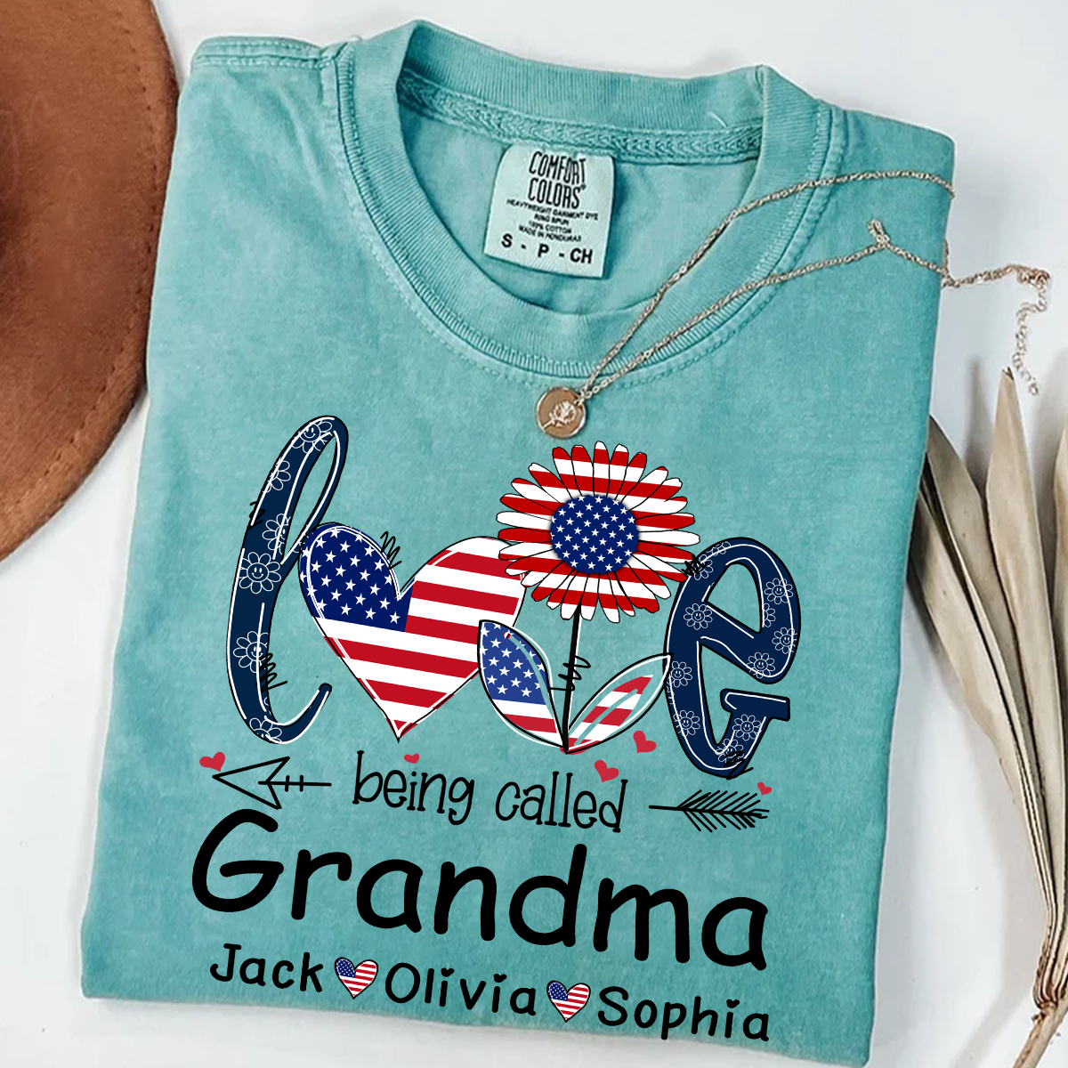 Comfort Colors® I Love Being Grandma With Grandkids Flower USA Shirt, Gift For Grandma T-Shirt