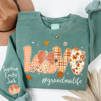 Custom Love Grandma Pumkin, Preppy Floral Fall Grandma And Kids