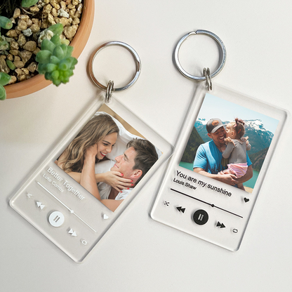 Personalized Photo Song Keychain With Music Player Design, Custom Couple Gift