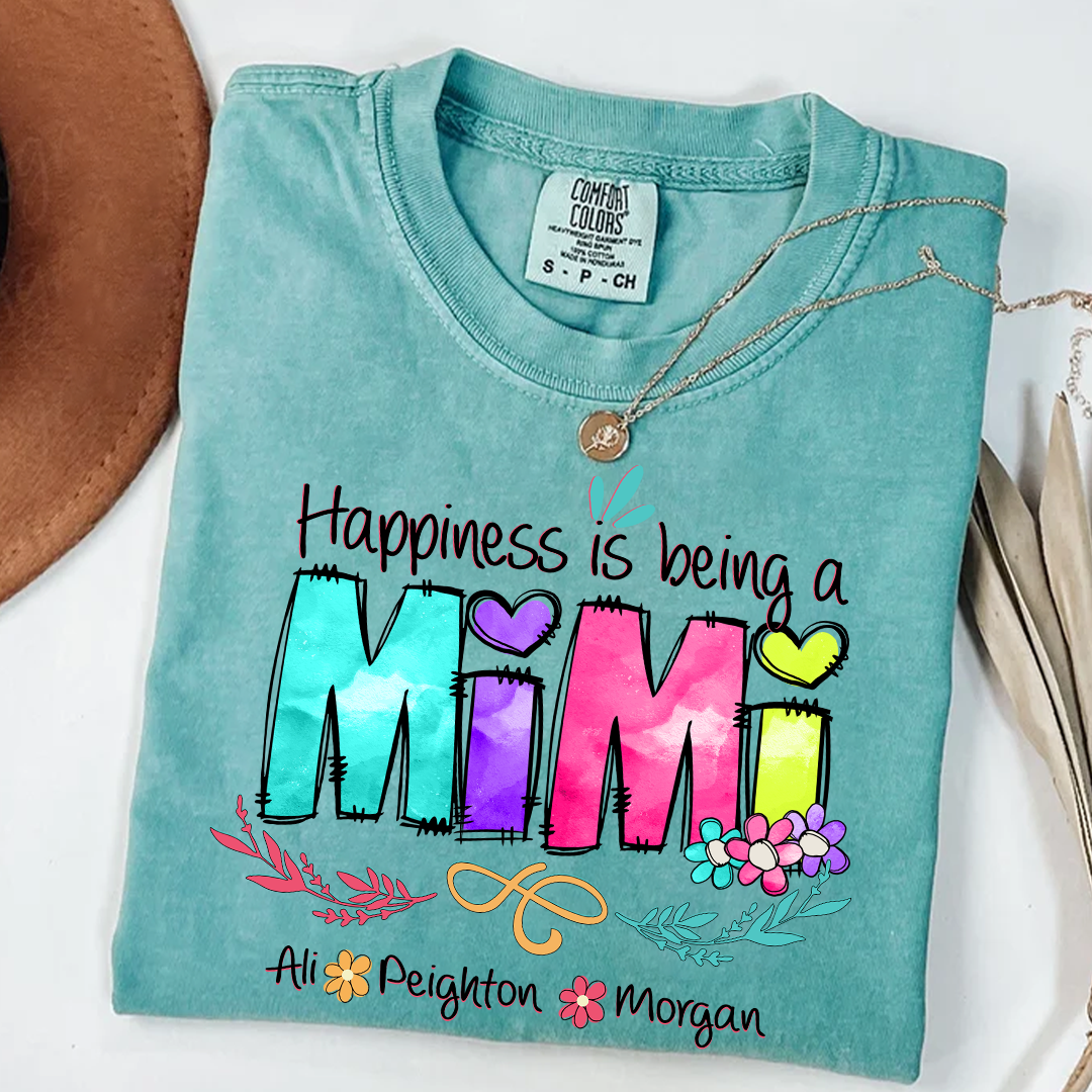 Comfort Colors® Happiness Is Being A Mimi Shirt, Custom Grandma With Grandkids Shirt