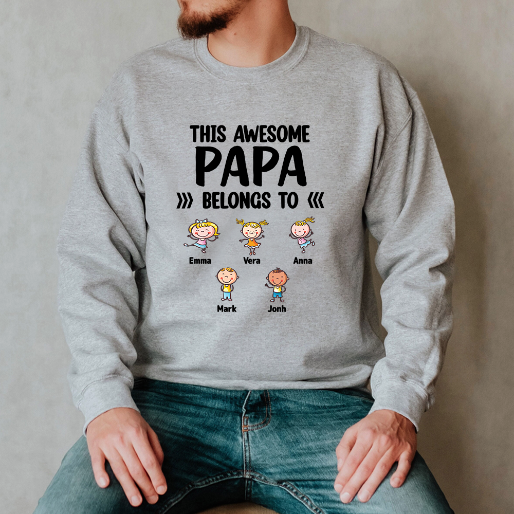 Custom This Awesome Papa Belongs to Grandkids Name Sweatshirt