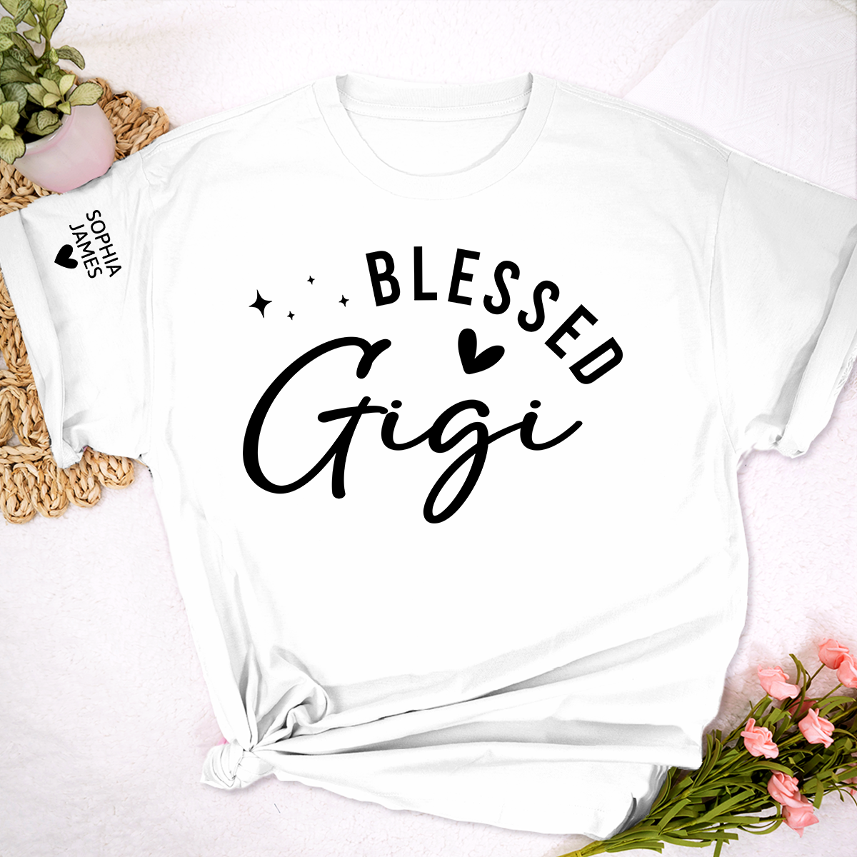 Blessed Gigi Shirt, Personalized Grandma T-Shirt with Heart, Custom Family Apparel for Gigi