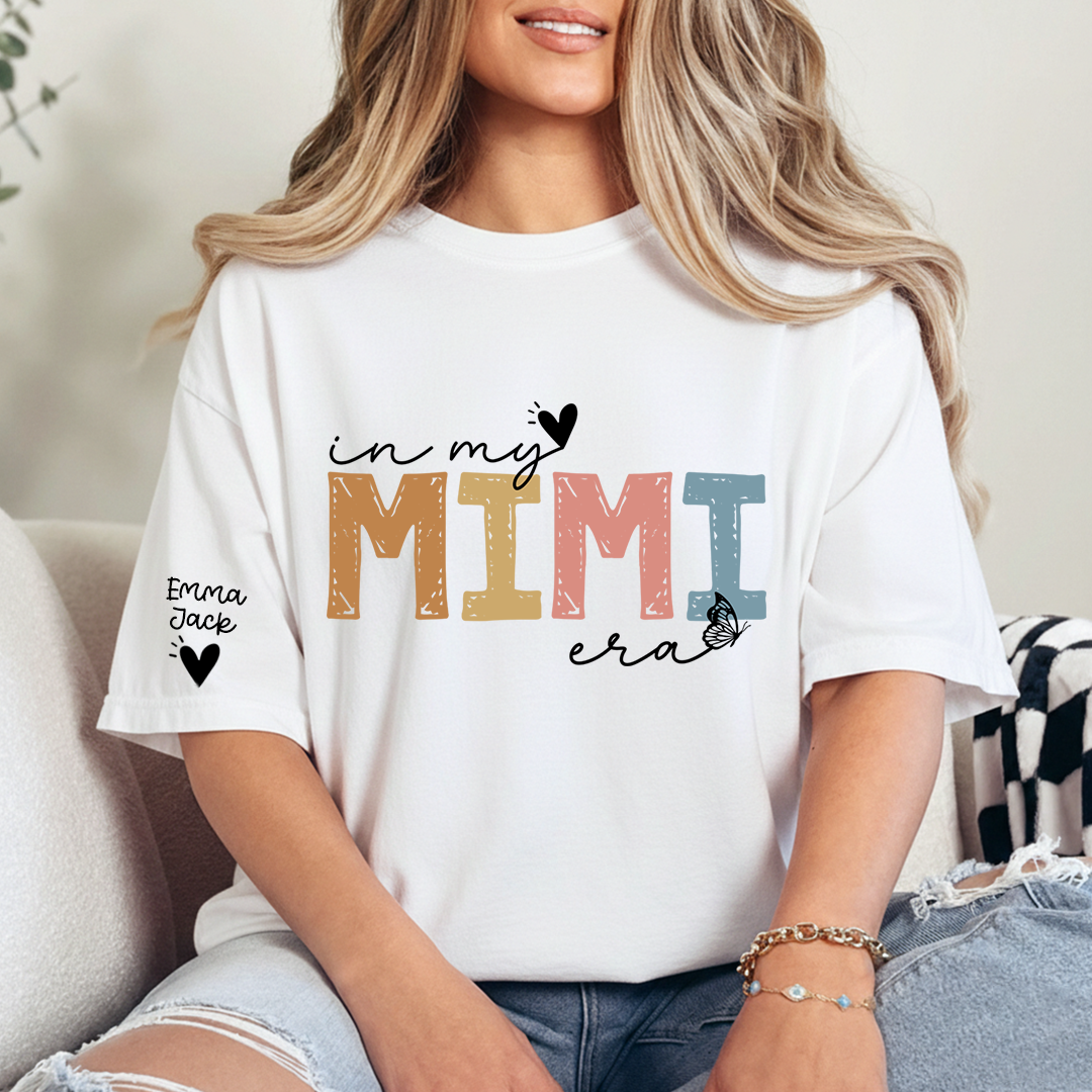 Cute Mimi Grandma T-Shirt, In My Mimi Era Stylish Pastel Graphic Tee For Gift Grandma and Kids