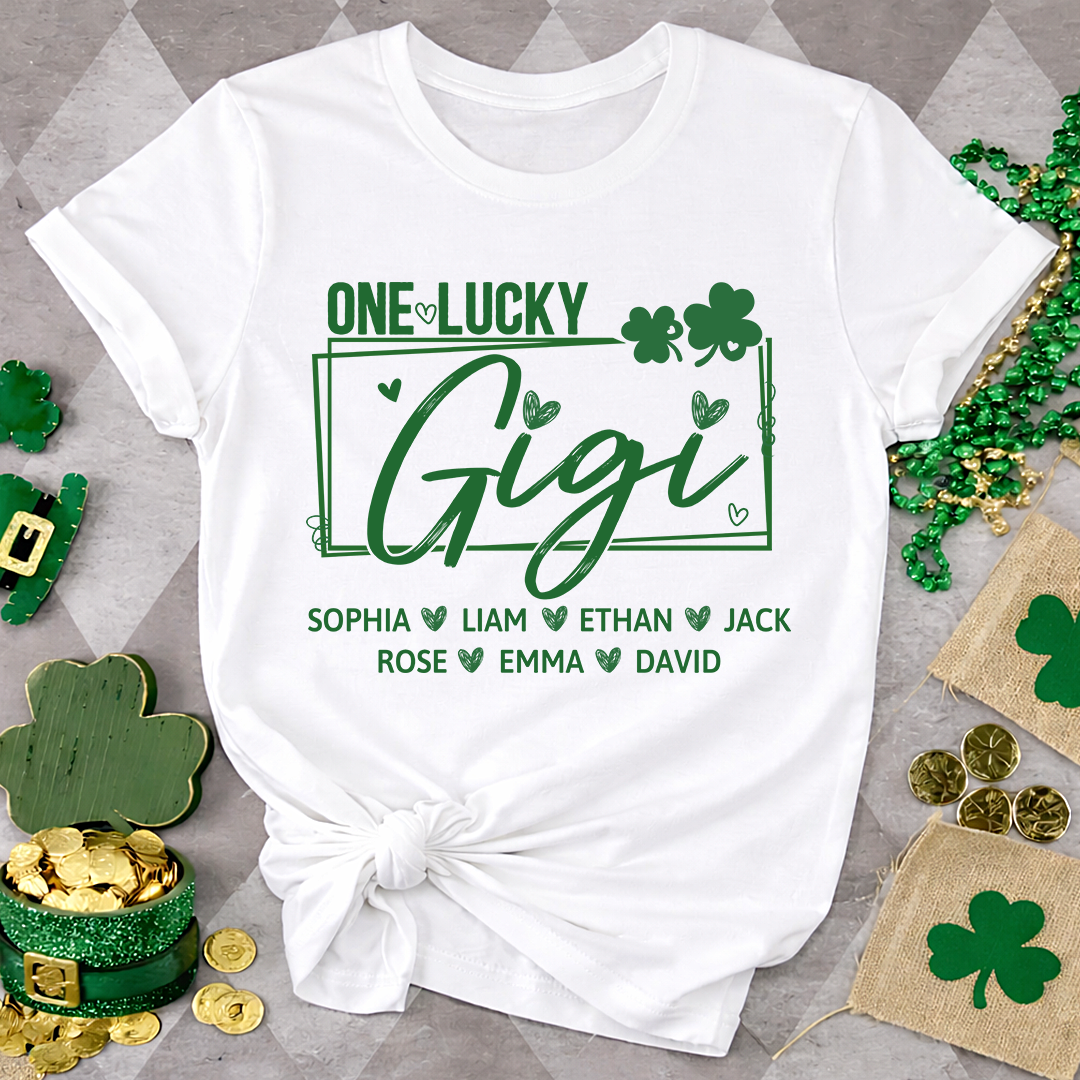 One Lucky Gigi St Patrick’s Day Shirt, Personalized Shamrock Family T Shirt
