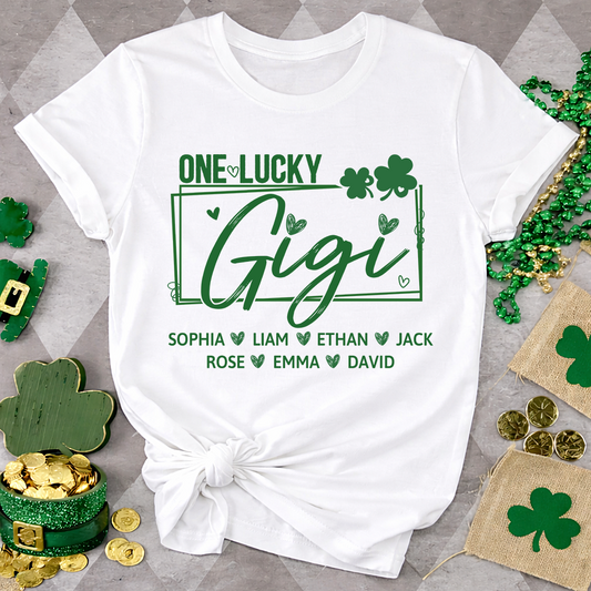 One Lucky Gigi St Patrick’s Day Shirt, Personalized Shamrock Family T Shirt