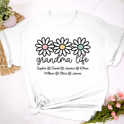 Personalized Grandma Life Shirt with Grandkids Names, Custom Daisy Grandma T-Shirt, Gift for Grandma