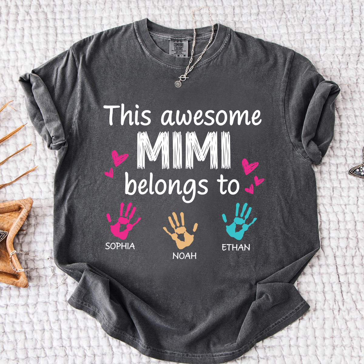 Comfort Colors Custom This Awesome Mimi Belongs to T-shirt with Handprint Design and Grandkids' Names
