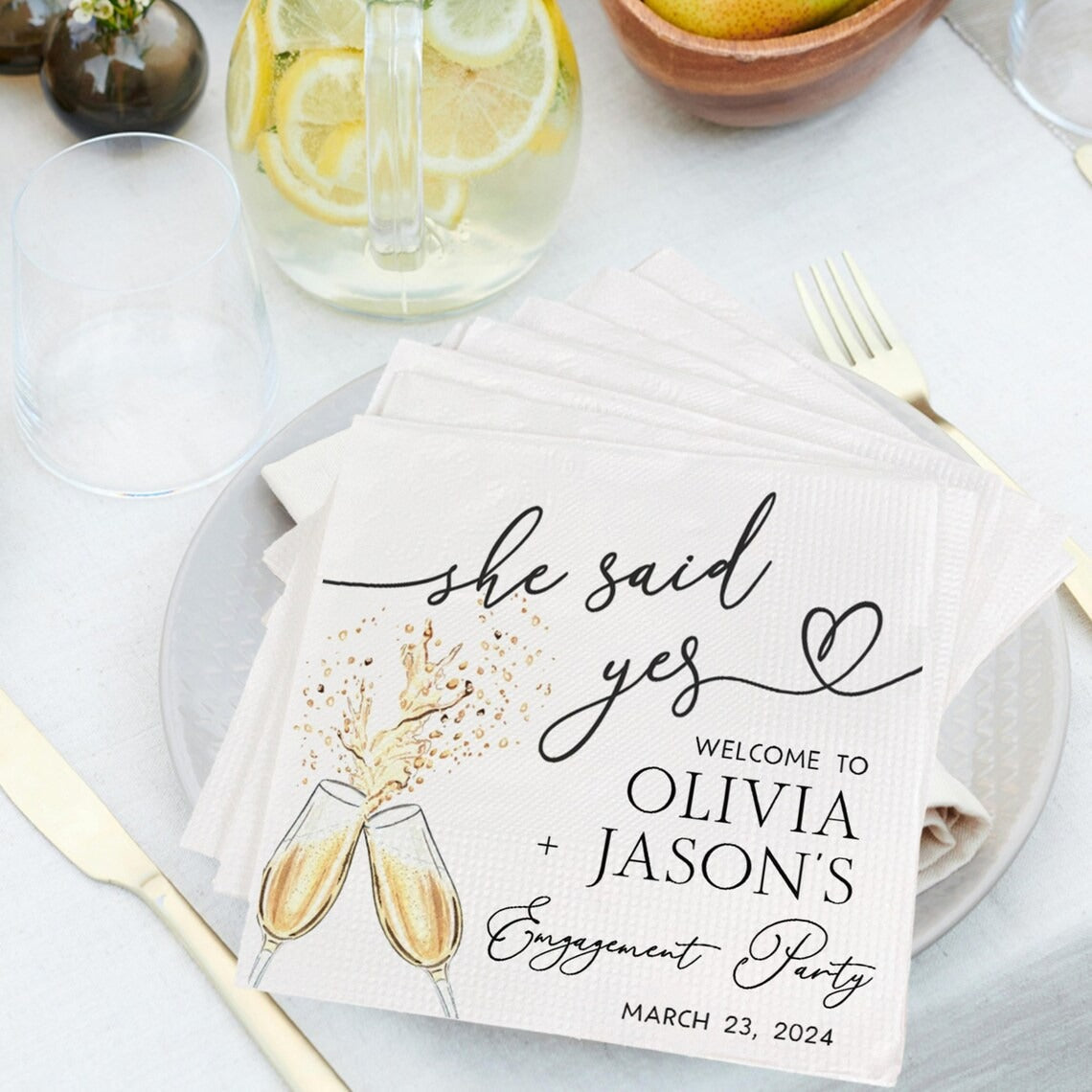 Welcome to Engagement Party Napkins She Said Yes We're Engaged Custom Wedding Napkins Cocktail Napkin Pack Wedding Party Decorations