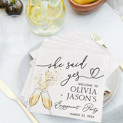 Welcome to Engagement Party Napkins She Said Yes We're Engaged Custom Wedding Napkins Cocktail Napkin Pack Wedding Party Decorations