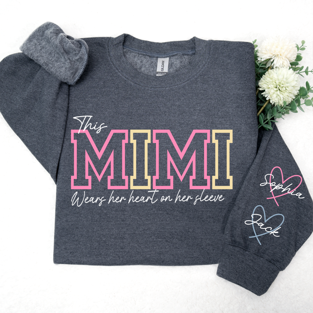 Personalized Mimi With Grandkids Heart Sweatshirt, Custom Nickname And Grandkids Name Hoodie