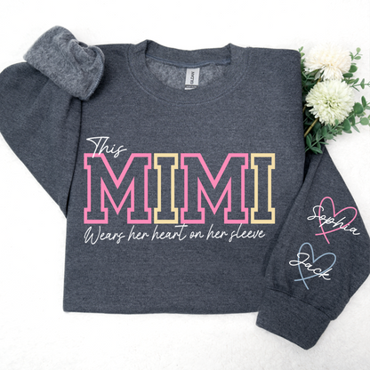 Personalized Mimi With Grandkids Heart Sweatshirt, Custom Nickname And Grandkids Name Hoodie