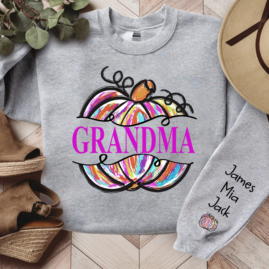 Personalized Gigi Grandma Painted Pumpkin Fall Sweatshirt