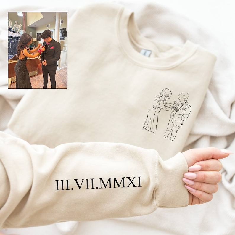 Custom Portrait from Photo Sweatshirt, Custom Couple Portrait with Roman Numerical, Couples Portrait, Couple Gifts, Gifts for Boyfriend Hoodie, Sweatshirt