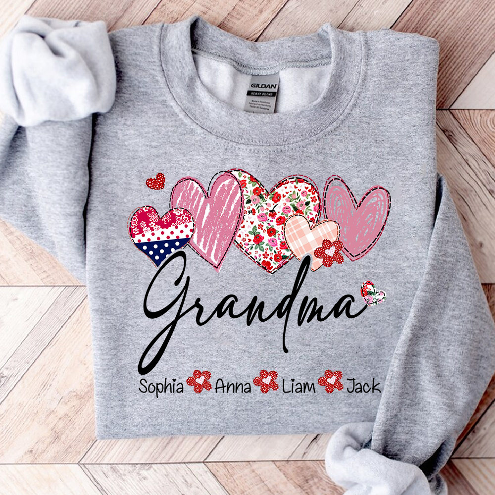 Custom Grandma Pullover, Heart Graphic Sweatshirt for Grandma And Kids