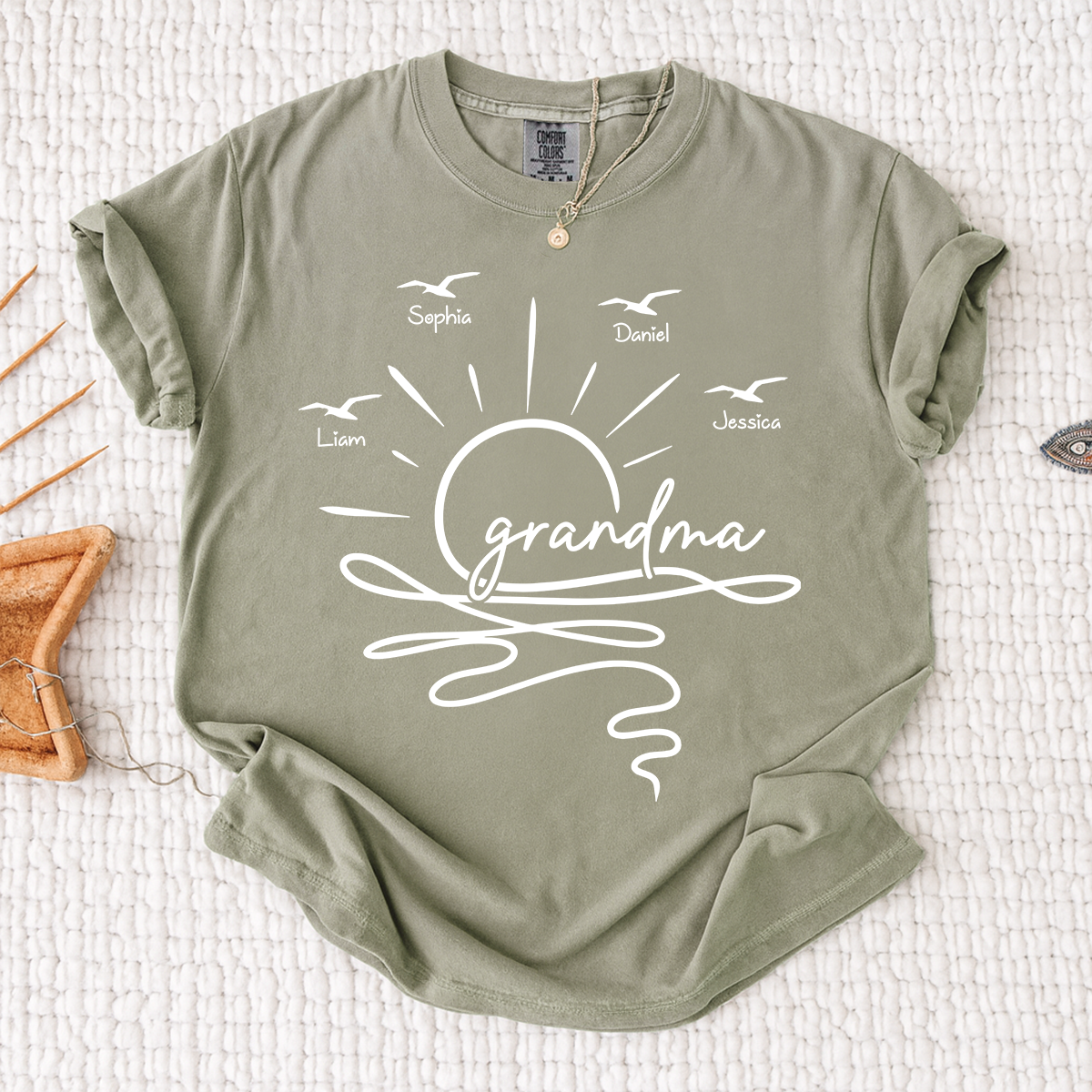 Comfort Colors Personalized Grandma Sunset Shirt, Custom Grandkids Names T Shirt, Beach Grandma Gift for Nana Mimi Gigi Women