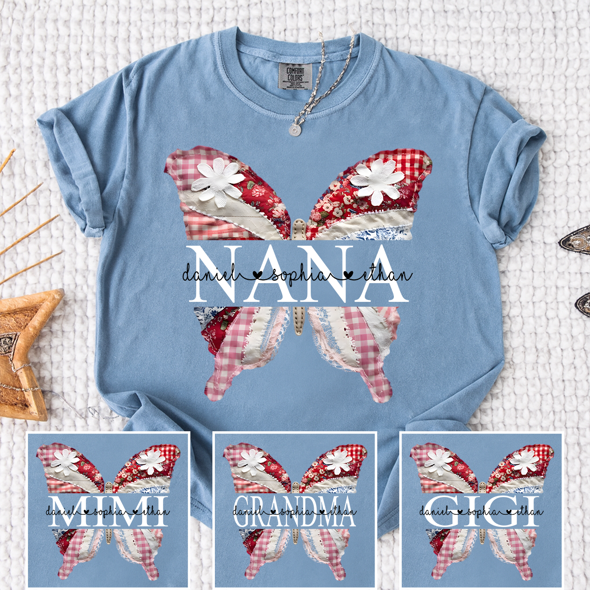 Comfort Colors Custom Nana Butterfly Shirt, Personalized Grandmother T Shirt with Grandkids Names, Perfect Gift for Mother's Day, Birthday