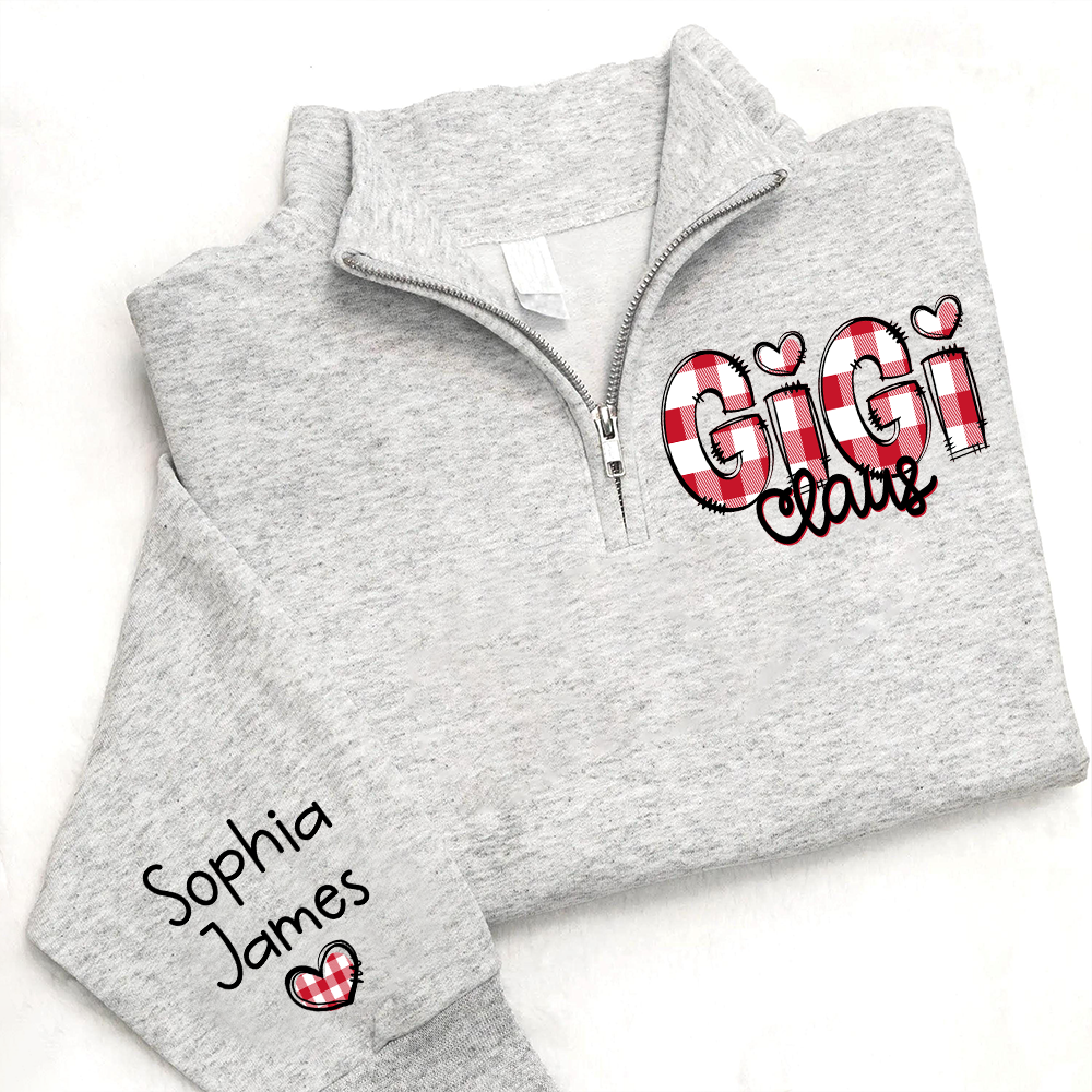 Personalized Gigi Claus Zip Sweatshirt – Custom Name Buffalo Plaid Christmas Sweatshirt Gift For Grandma