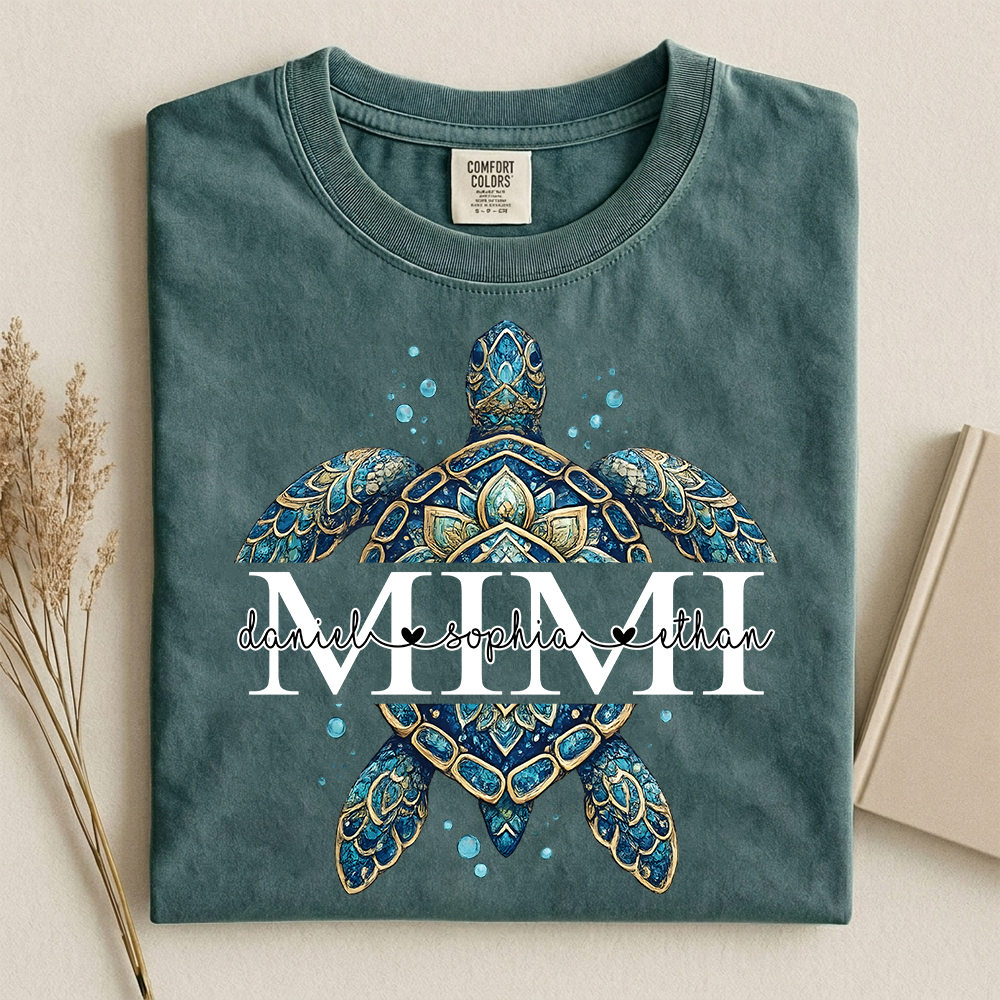 Comfort Colors Mimi Sea Turtle Shirt, Personalized Grandma Shirt with Grandchildren Names, Coastal Summer Gift for Mimi Nana