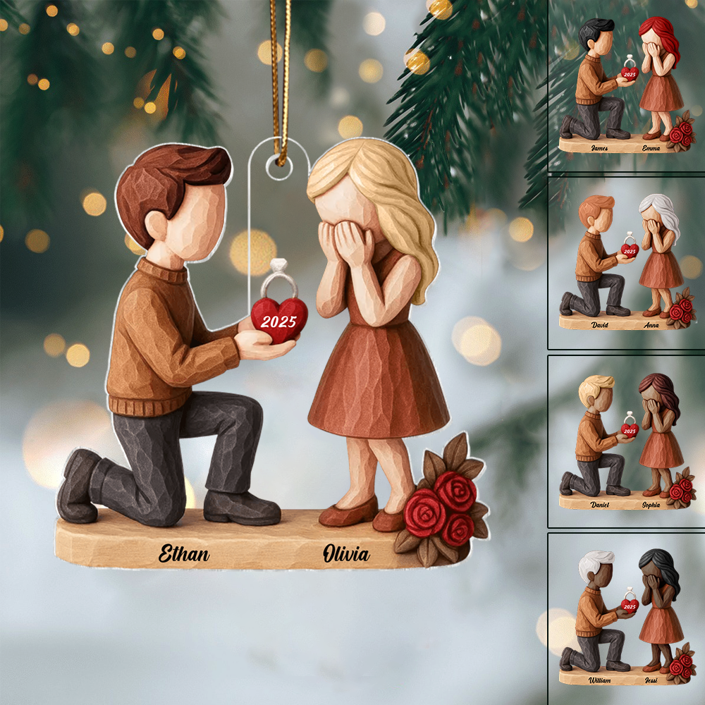 Personalized Engagement Ornament 2025 – Custom Couple Proposal Christmas Tree Decoration Gift Ornament