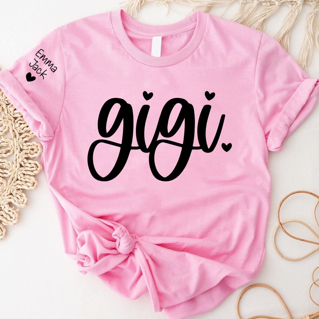 Custom Gigi T-Shirt, Personalized Grandma Tee with Love Heart and Custom Family Names, Perfect for Gigi
