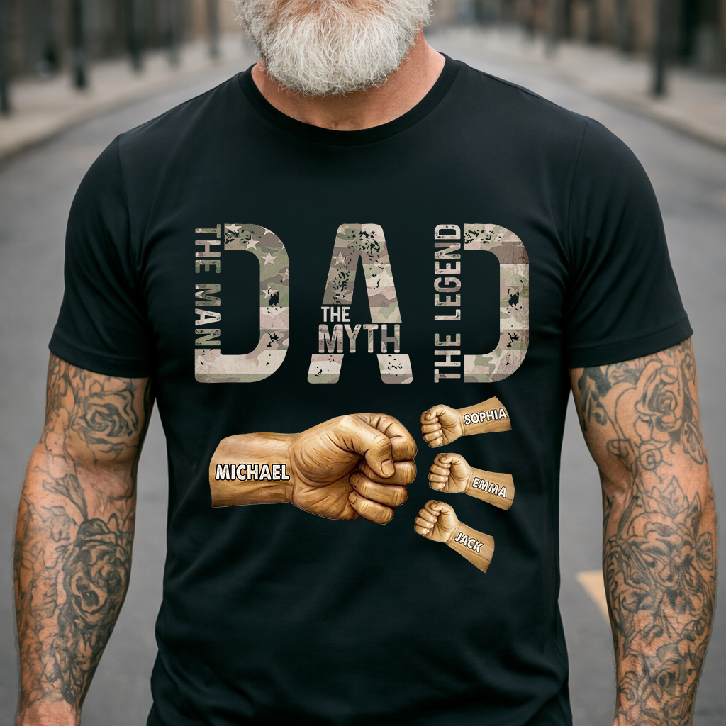 Dad The Man The Myth The Legend T-Shirt – Personalized Custom Kids Names Gift for Father Papa Birthday Fathers Day