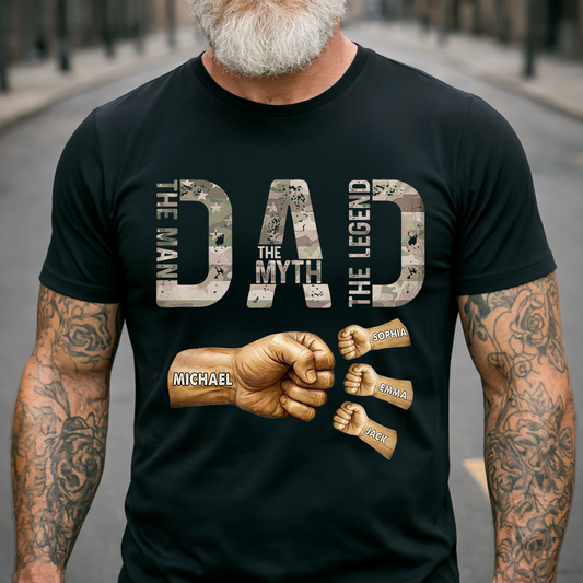 Dad The Man The Myth The Legend T-Shirt – Personalized Custom Kids Names Gift for Father Papa Birthday Fathers Day