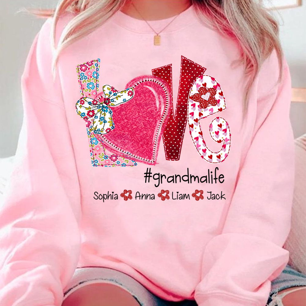 Personalized Love Grandma Sweatshirt, Valentine Heart Bow Gift for Grandma