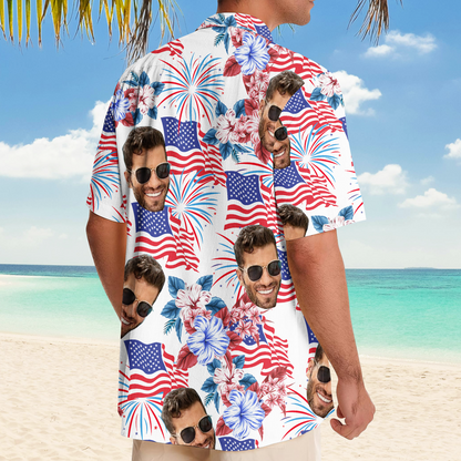 Custom Patriotic Hawaiian Shirts, Personalized Independence Day Hawaiian Shirts, Shirts for Men, Dad, Grandpa, Independence Day Gifts