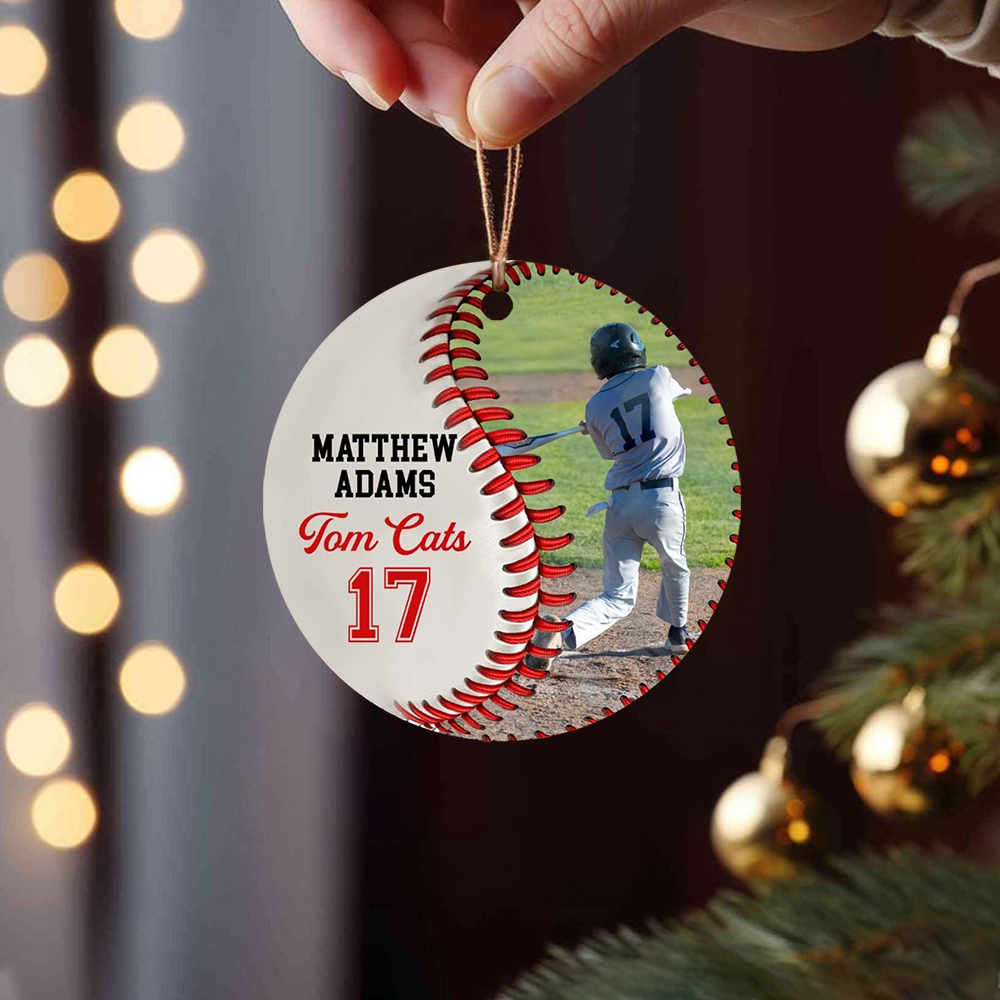 Personalized Baseball Acrylic Ornament With Photo, Custom Team Name & Jersey Number Christmas Tree Gift