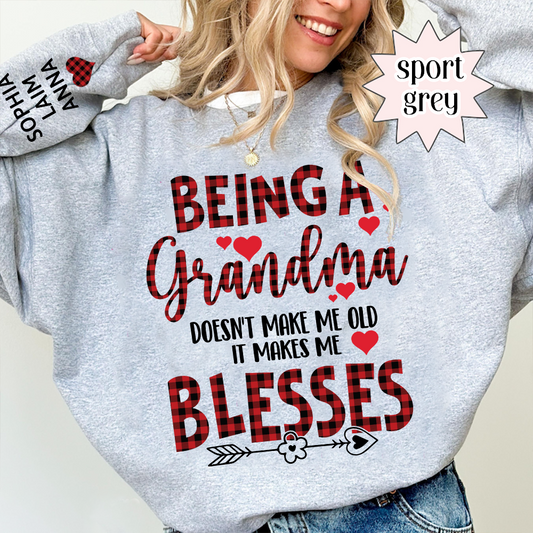 Personalized Grandma Sweatshirt, Blessed Grandma Plaid Heart Shirt with Kids Names