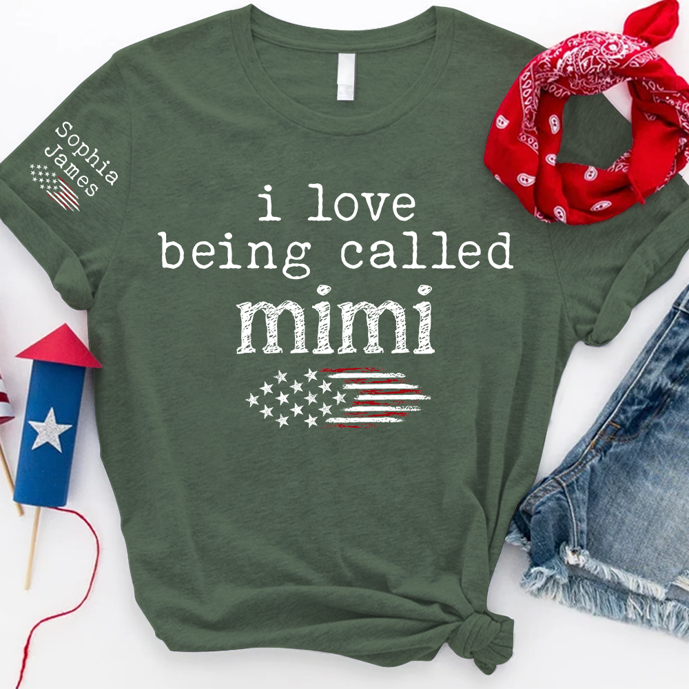 I Love Being Called Mimi T Shirt, Custom Mom Shirt with American Flag Design, Perfect Gift for Mother's Day