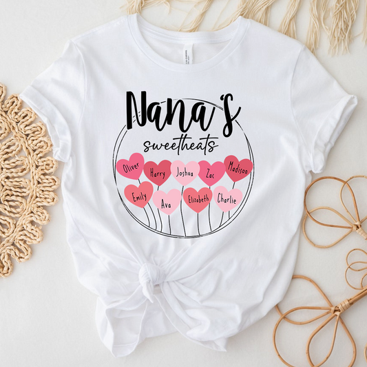 Nana’s Sweethearts Shirt, Personalized Heart Names Family T Shirt