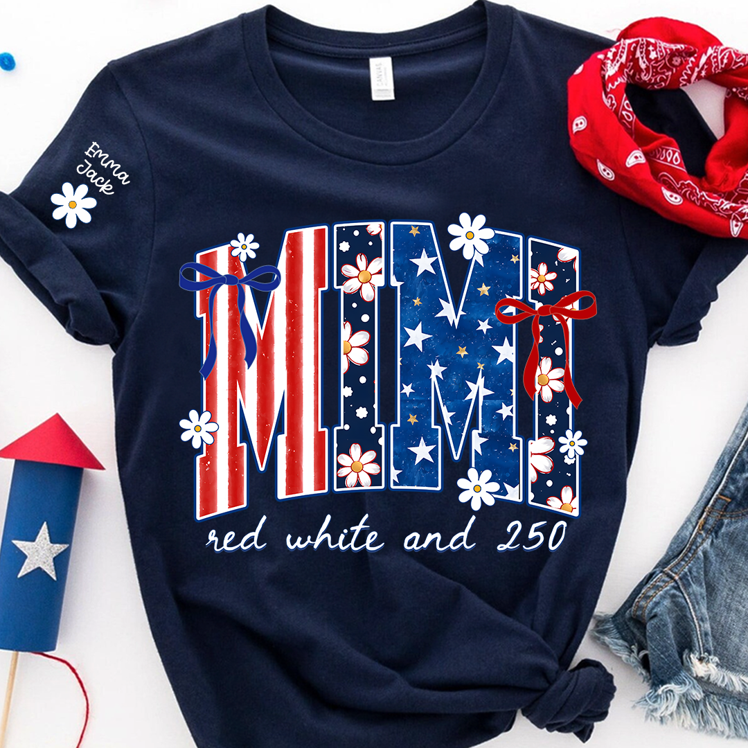 Patriotic Mimi T-Shirt for America’s 250th Anniversary | Red, White, and 250 Stars & Stripes