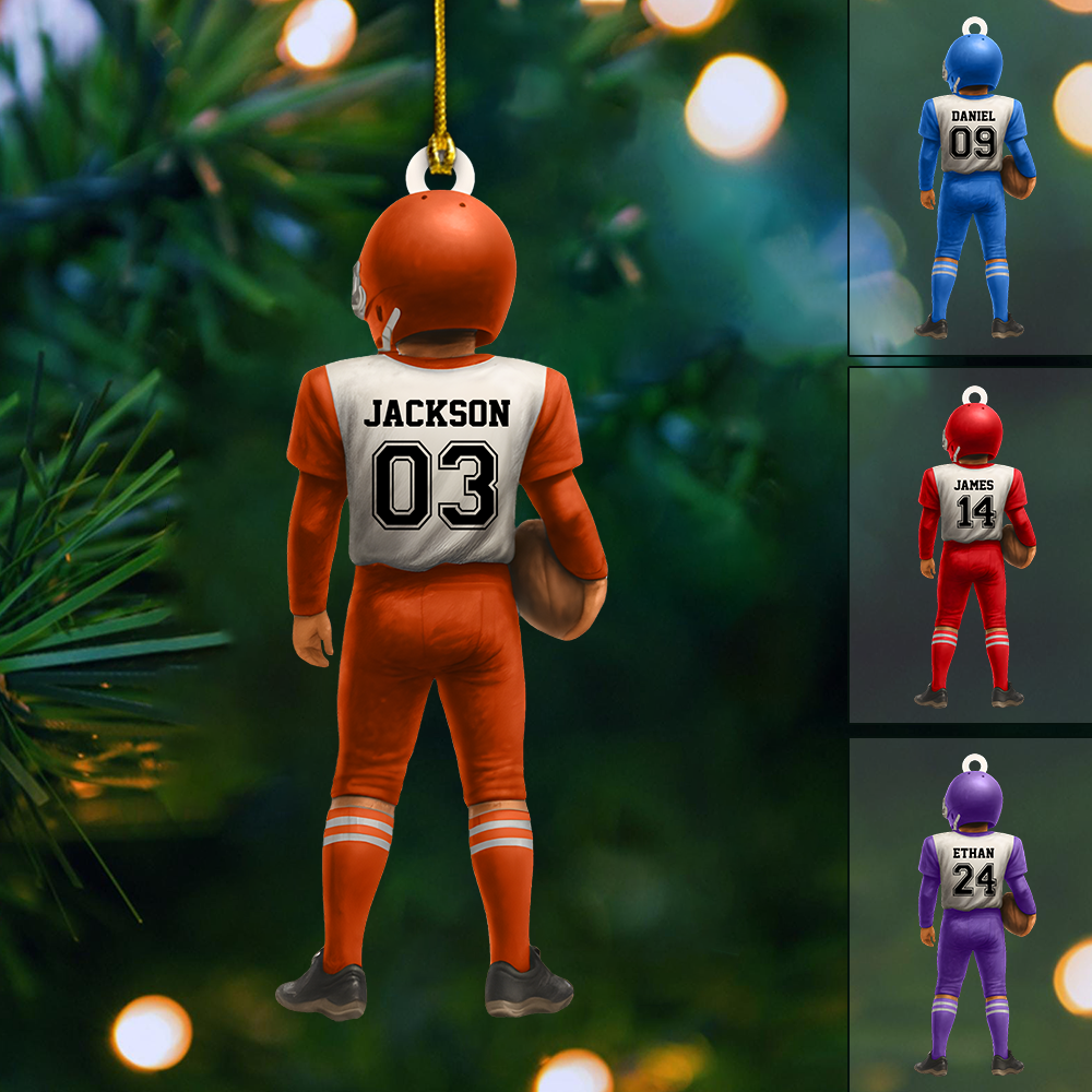 Personalized Football Player Ornament 2025 – Custom Jersey Number & Name Ornament, Sports Christmas Gift for Football Lovers Ornament